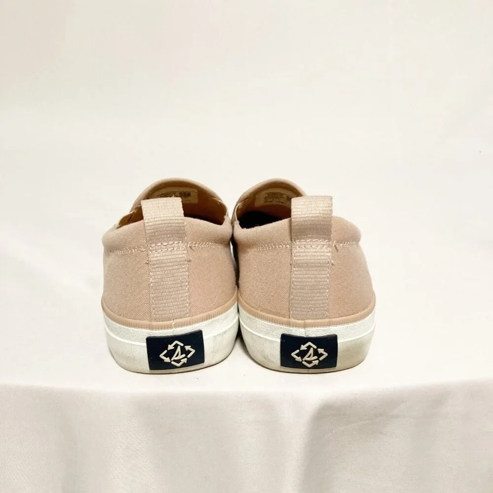 Sperry Twin Crest Sneaker Size 10 Slip-On Cork Insole Rose Canvas Seacycled